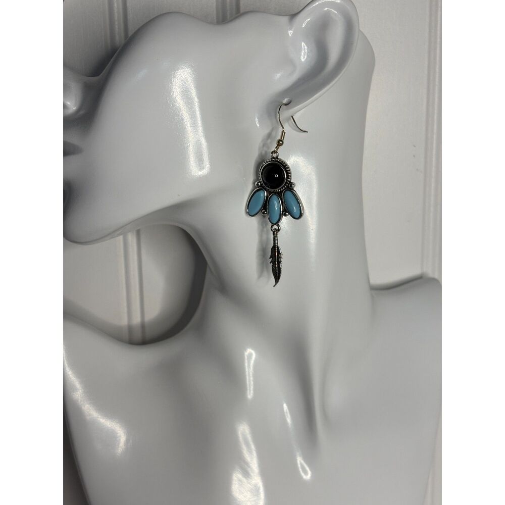S925 Faux Turquoise Feather Earrings